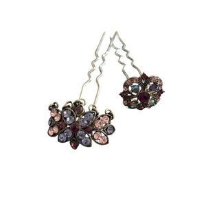 Pink Jeweled Reproduction of Victorian Hairclips X2 Rhinestones Glam 4-5-5.5”